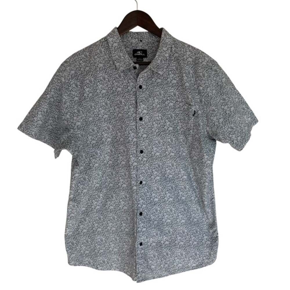 O'Neill White and Black Floral Print Cotton Short Sleeve Shirt - Men's Large